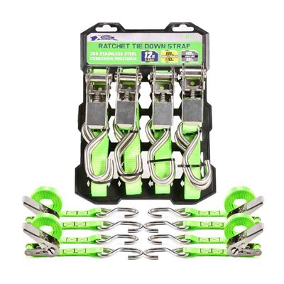 4pk Heavy Duty ruostumattomasta teräksestä valmistettu räikkähihna S-koukuilla
